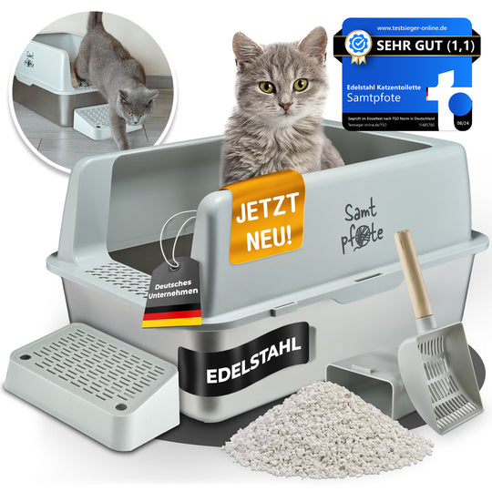 Samtpfote® VISTA – Edelstahl-Katzentoilette mit Fronteinstieg