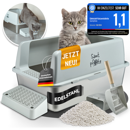 Samtpfote® VISTA – Edelstahl-Katzentoilette mit Fronteinstieg