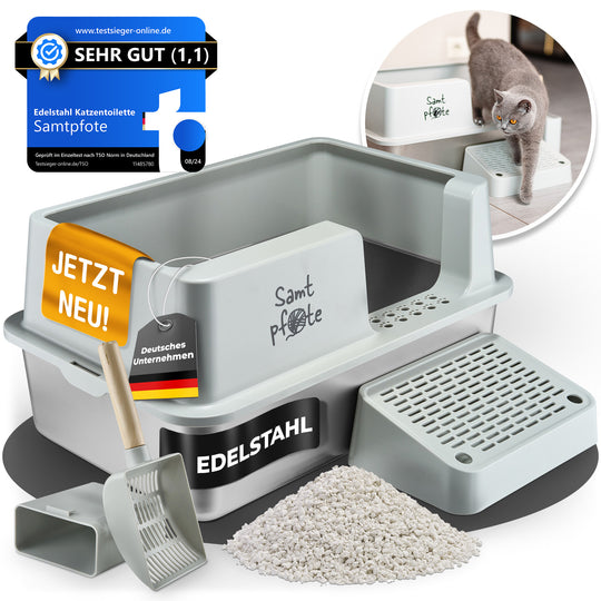 Samtpfote® FLOW – Edelstahl-Katzentoilette mit Seiteneinstieg