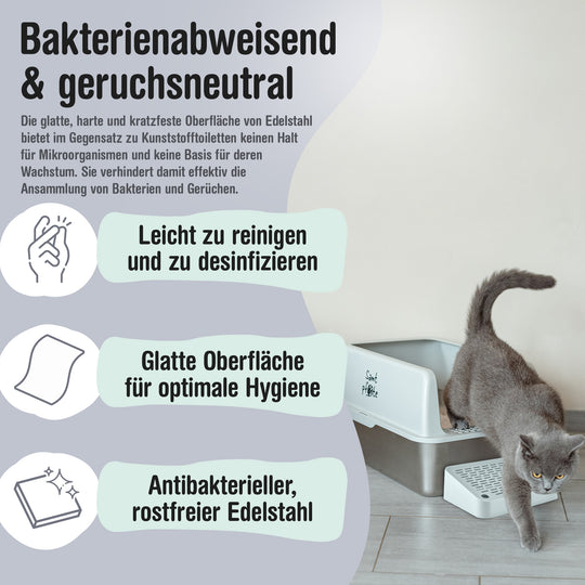 Samtpfote® VISTA – Edelstahl-Katzentoilette mit Fronteinstieg