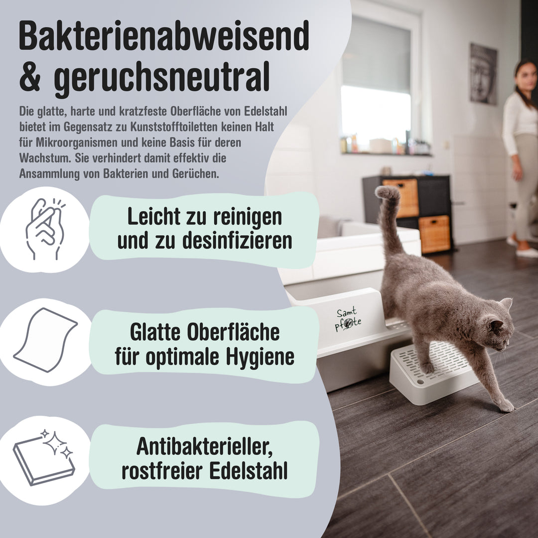 Samtpfote® FLOW – Edelstahl-Katzentoilette mit Seiteneinstieg