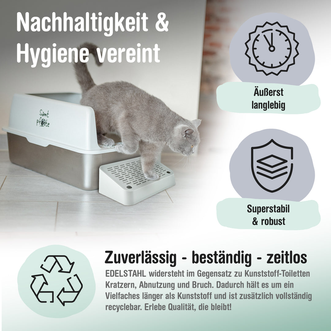 Samtpfote® VISTA – Edelstahl-Katzentoilette mit Fronteinstieg