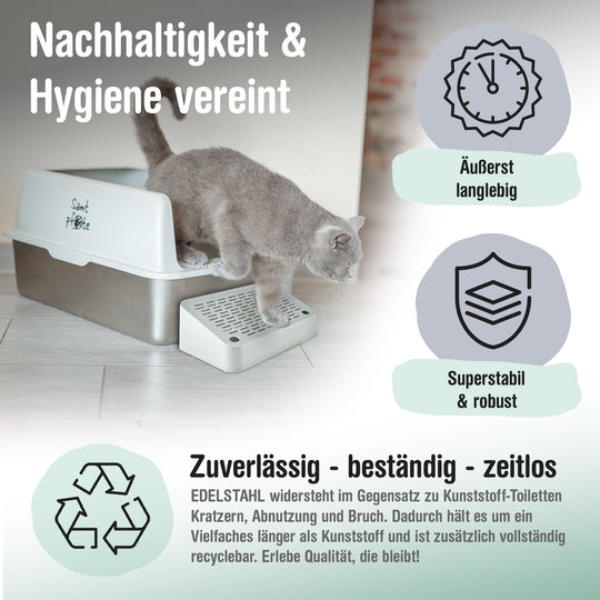 Samtpfote® VISTA – Edelstahl-Katzentoilette mit Fronteinstieg