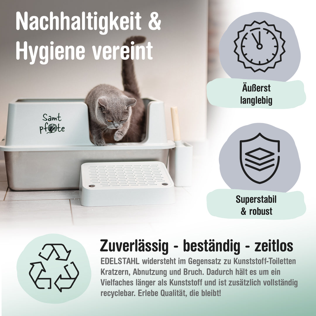 Samtpfote® FLOW – Edelstahl-Katzentoilette mit Seiteneinstieg