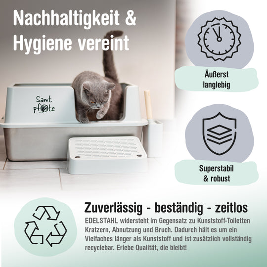 Samtpfote® FLOW – Edelstahl-Katzentoilette mit Seiteneinstieg