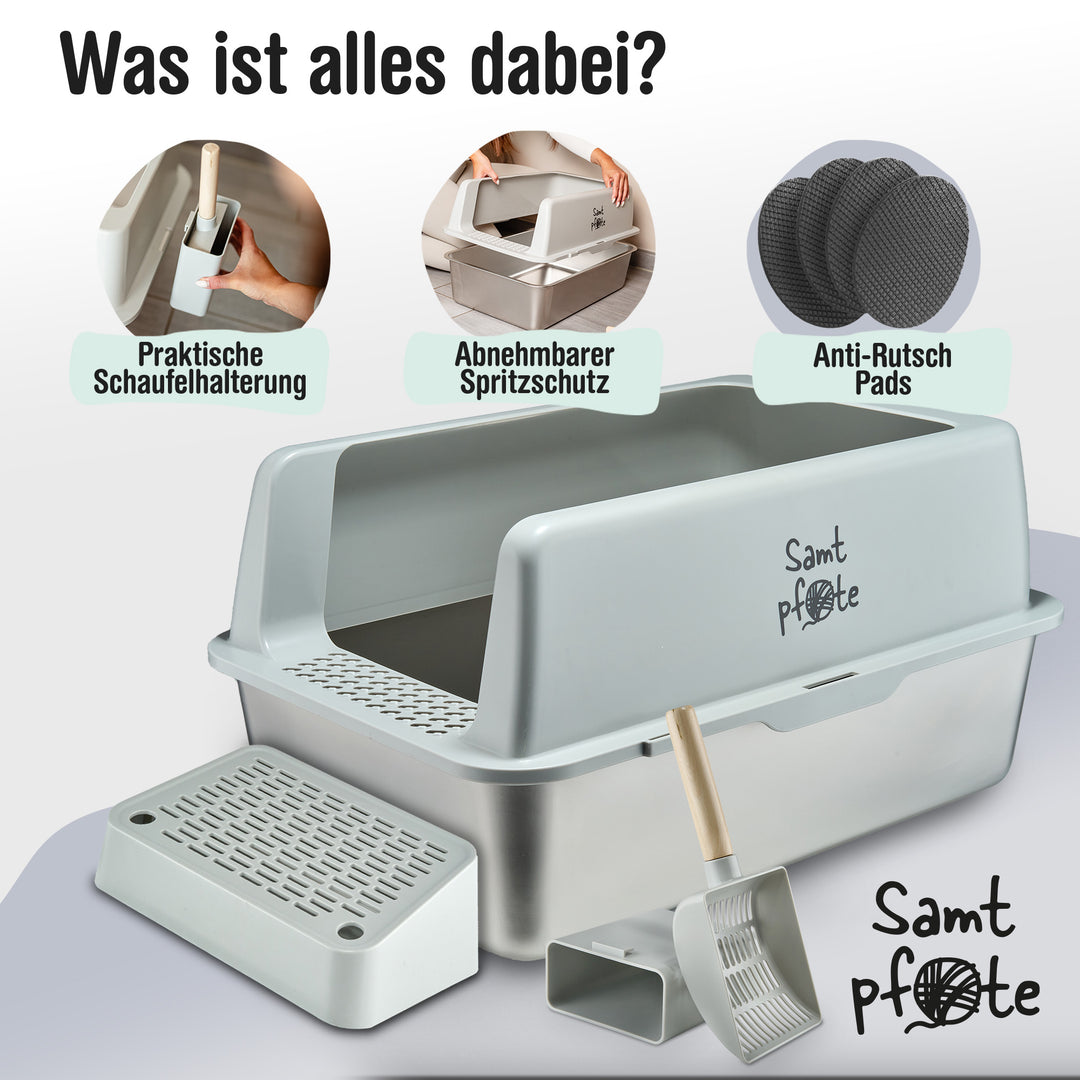 Samtpfote® VISTA – Edelstahl-Katzentoilette mit Fronteinstieg