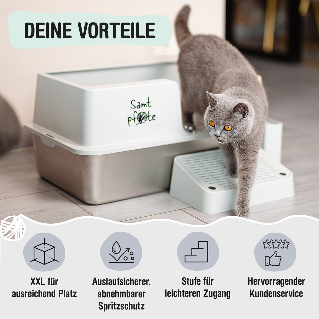 Samtpfote® FLOW – Edelstahl-Katzentoilette mit Seiteneinstieg