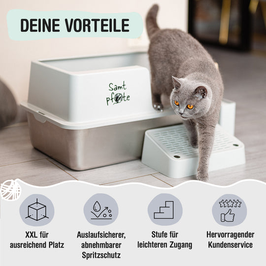 Samtpfote® FLOW – Edelstahl-Katzentoilette mit Seiteneinstieg