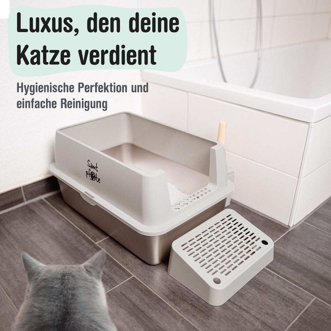 Katzentoilette Edelstahl - 3 Varianten - Hellgrau