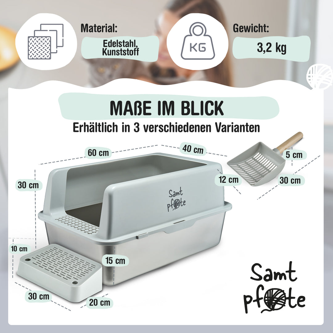 Samtpfote® VISTA – Edelstahl-Katzentoilette mit Fronteinstieg
