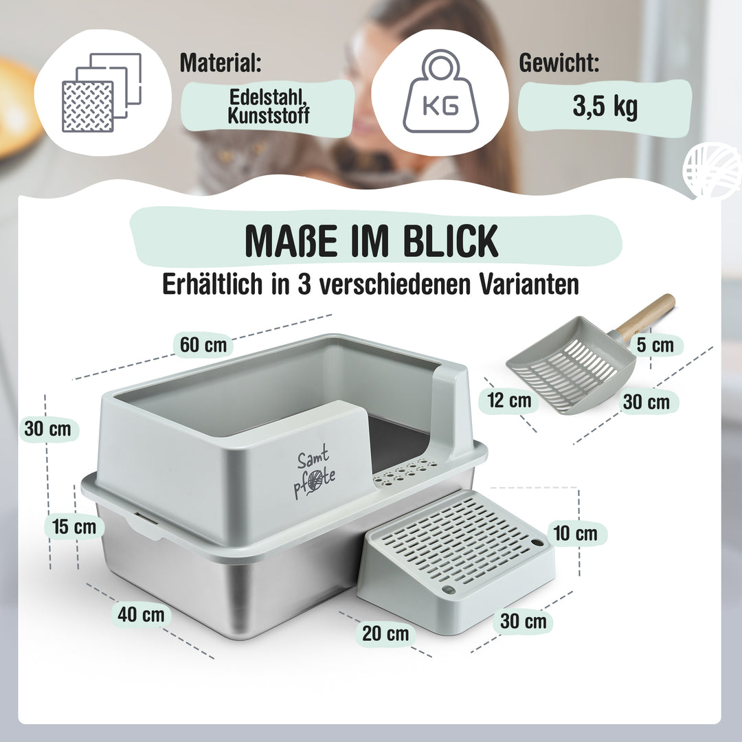 Samtpfote® FLOW – Edelstahl-Katzentoilette mit Seiteneinstieg