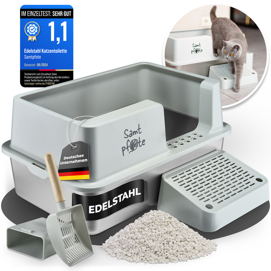 Samtpfote® FLOW – Edelstahl-Katzentoilette mit Seiteneinstieg