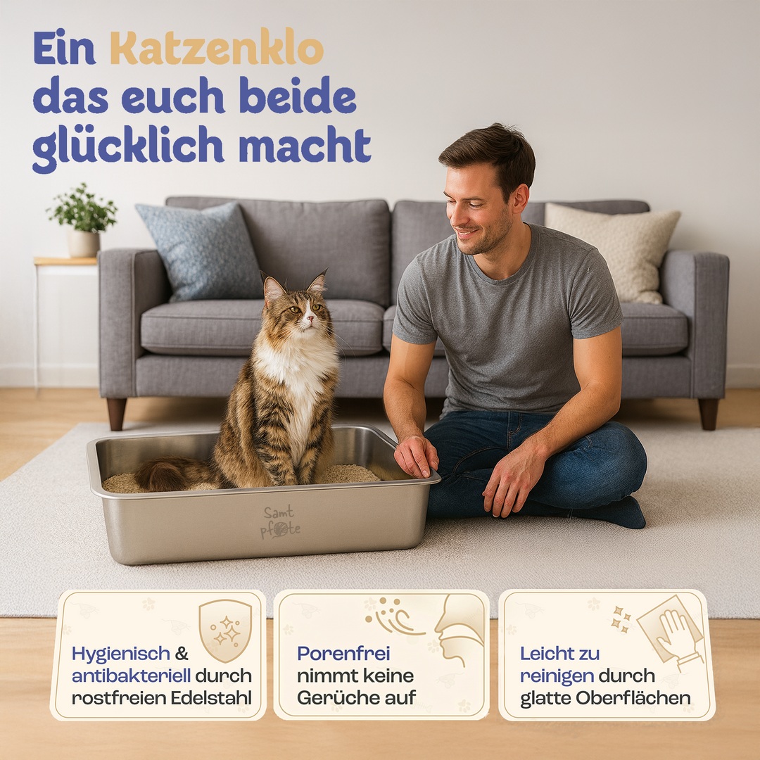 Samtpfote® Pure – Edelstahl-Katzenklo in zwei Größen