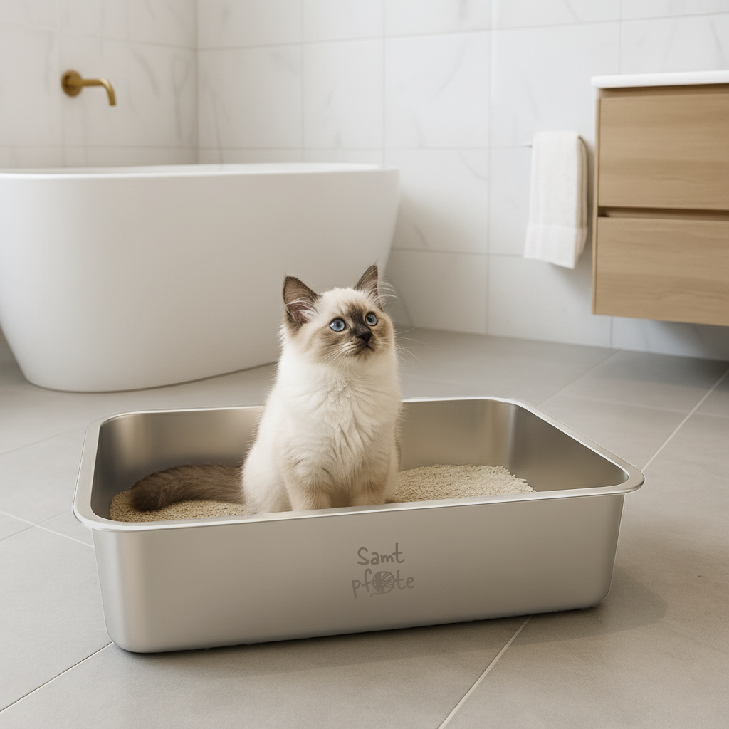 Samtpfote® Pure – Edelstahl-Katzenklo in zwei Größen